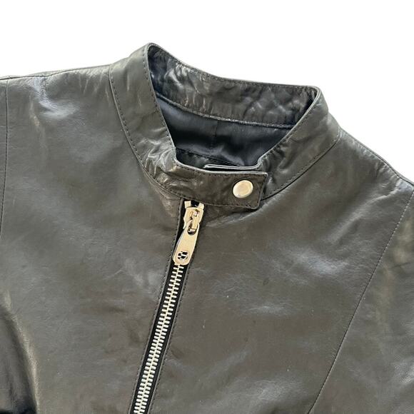 Emporio Armani Black Leather Moto Peplum Jacket Size 38 XS 2/4 US Italy - Picture 3 of 9